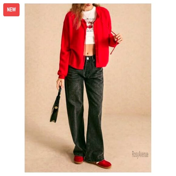 Tie Neck Button Up Cardigan Cozy Knit Sweater Fall Outerwear Chic Casual - Picture 5 of 5